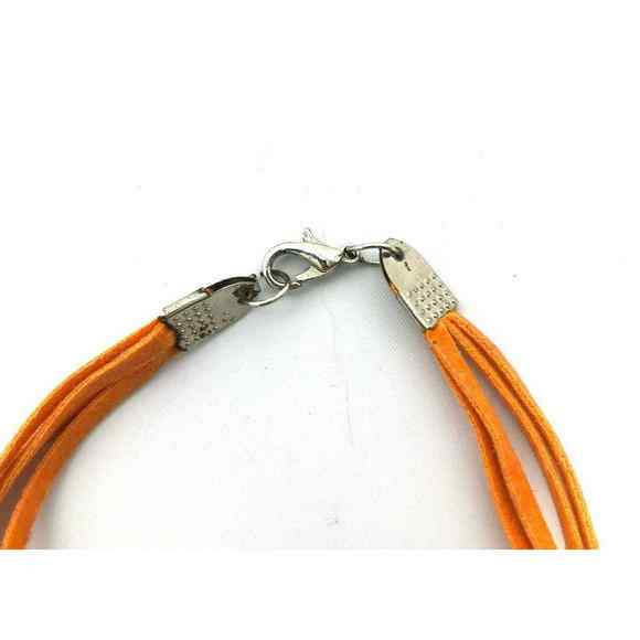 Womens Orange Beaded Pendant Silvertone Chain‎ Necklace - Picture 8 of 9